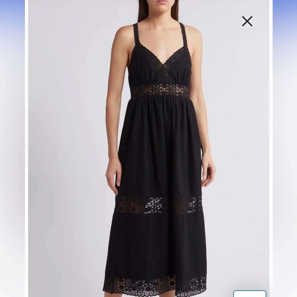 Treasure and Bond Lace Trim Linen Blend Midi Sundress